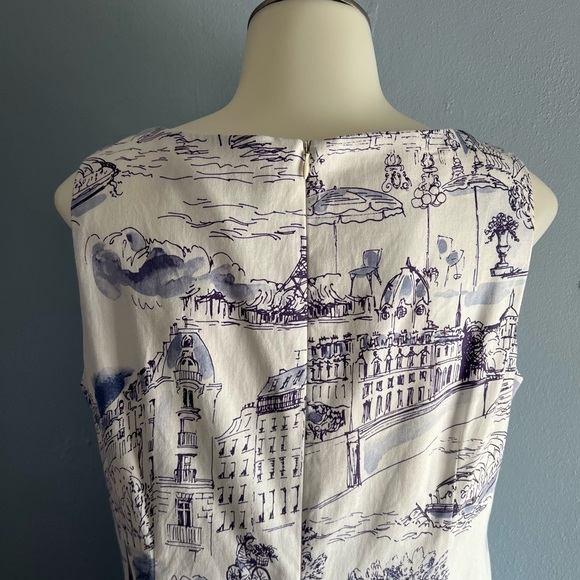 Chetta B BlueWhite Paris Toile Print Dress Size 6 - Picture 6 of 7